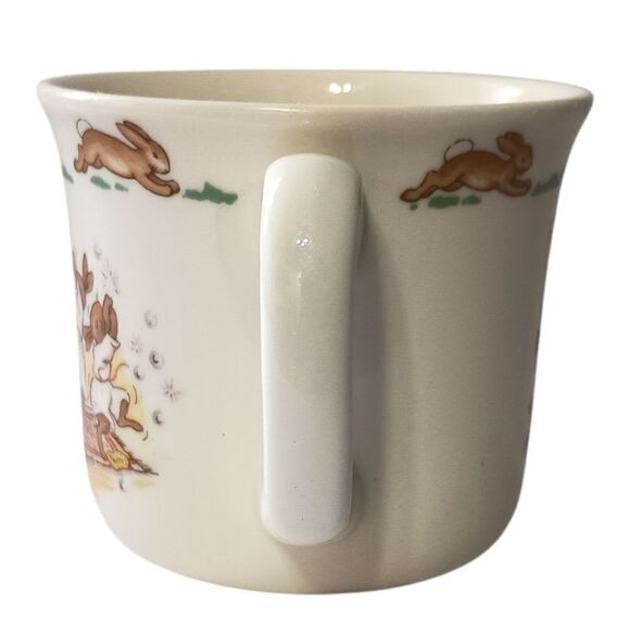 Bunnykins Hug A Mug Bunnies Blowing Bubbles NEW No Box 2 Handles ROYAL DOULTON.  - Picture 7 of 16